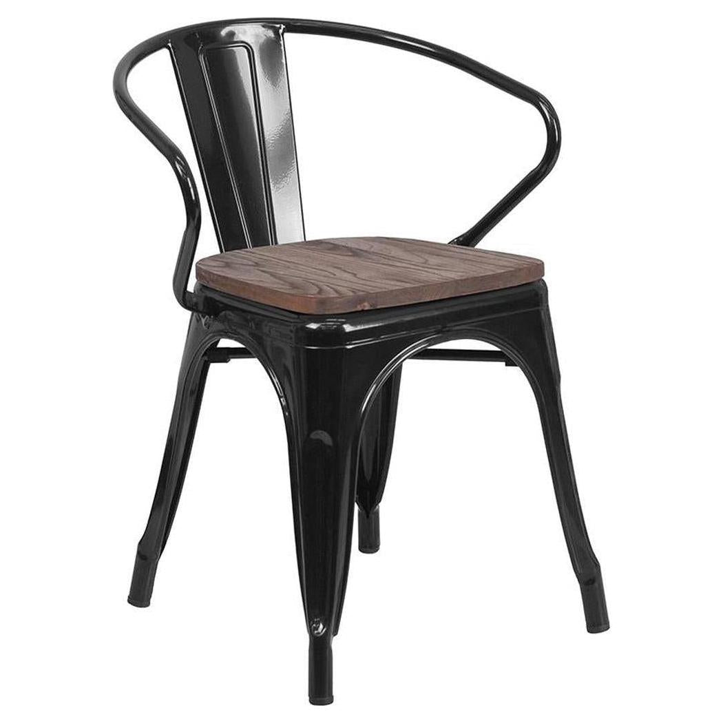 Chaise style STEELX avec accoudoirs et assise bois