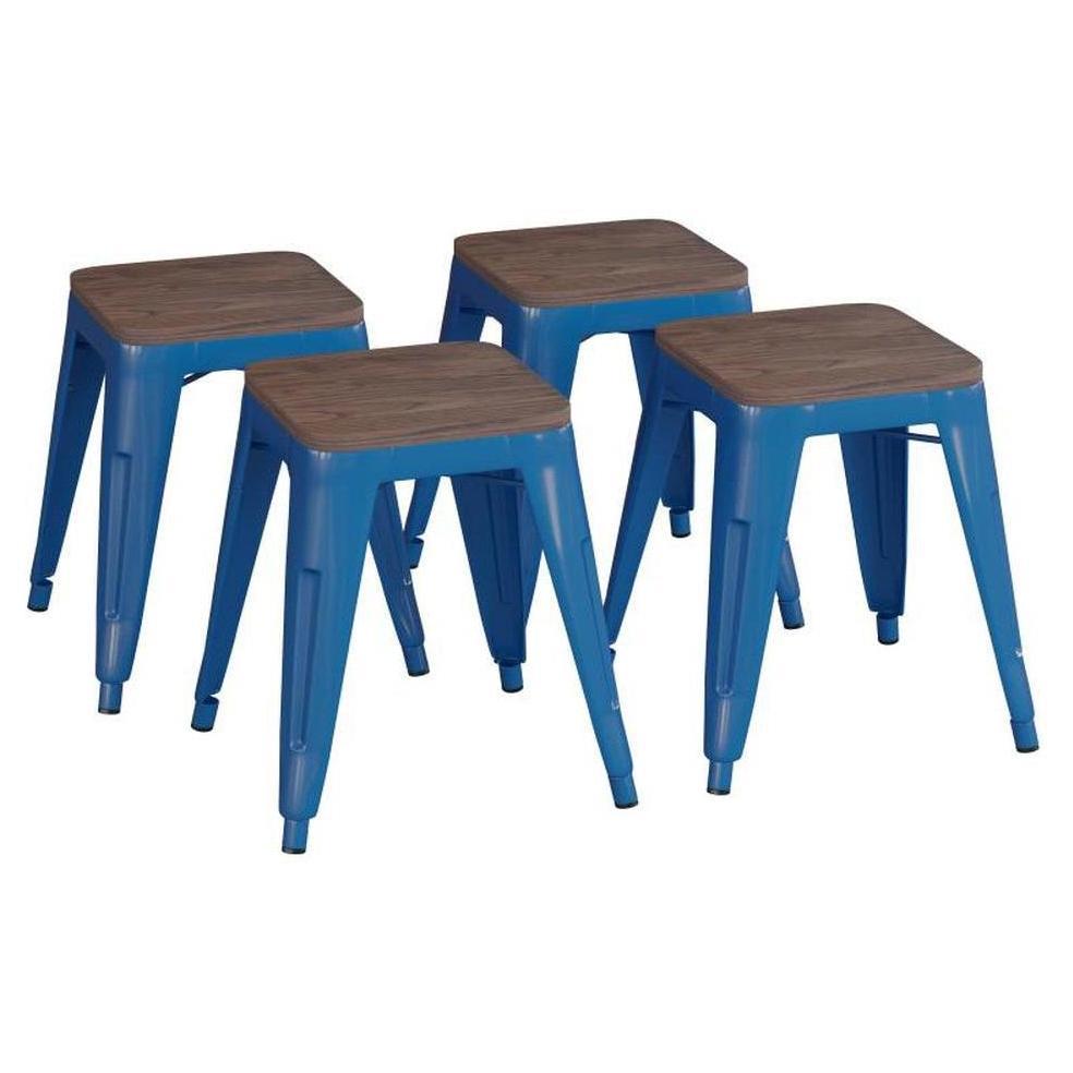 Tabourets bas empilables WERKSTATT hauteur assise 46 cm avec assise bois – lot de 4