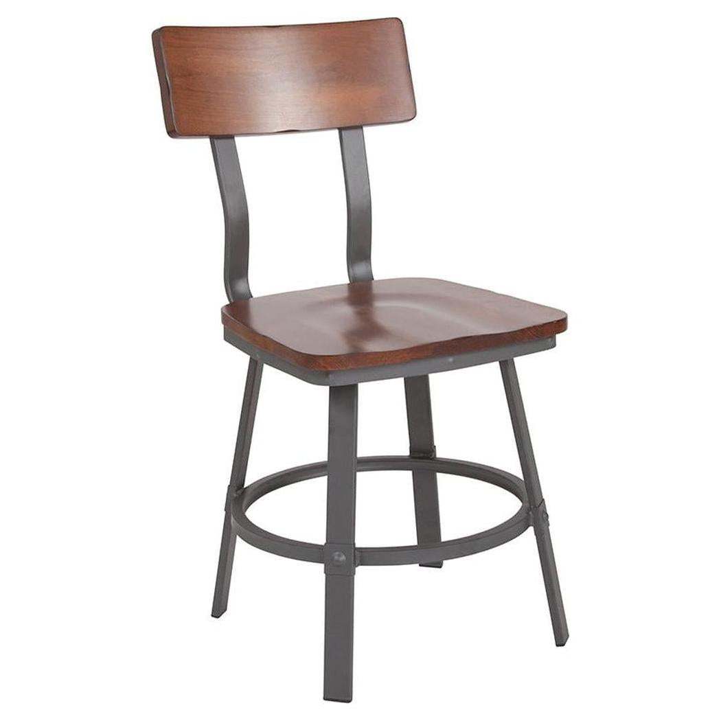 Chaise de restaurant PEP en bois finition noyer avec structure métal thermolaquée grise