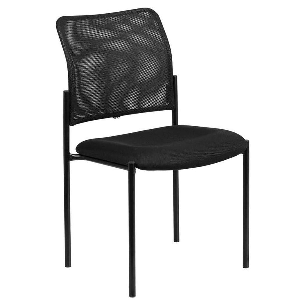 Chaise apilable de acero con respaldo de malla negra