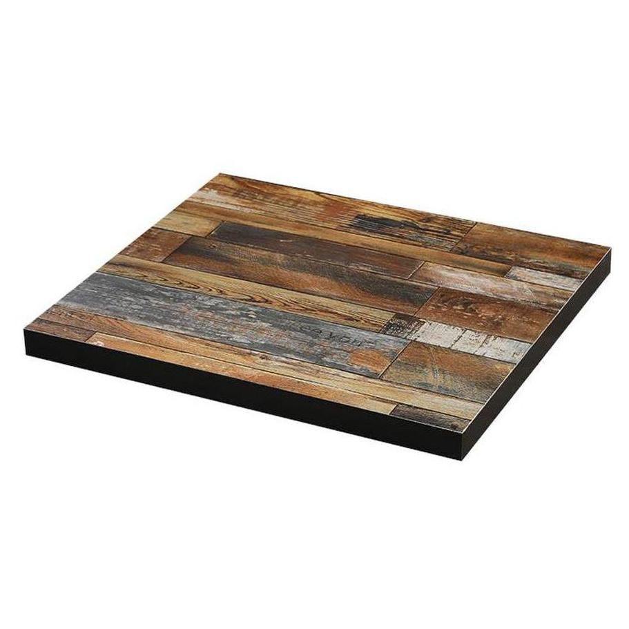 Mesa de comedor de melamina con acabado de madera de granero reciclada