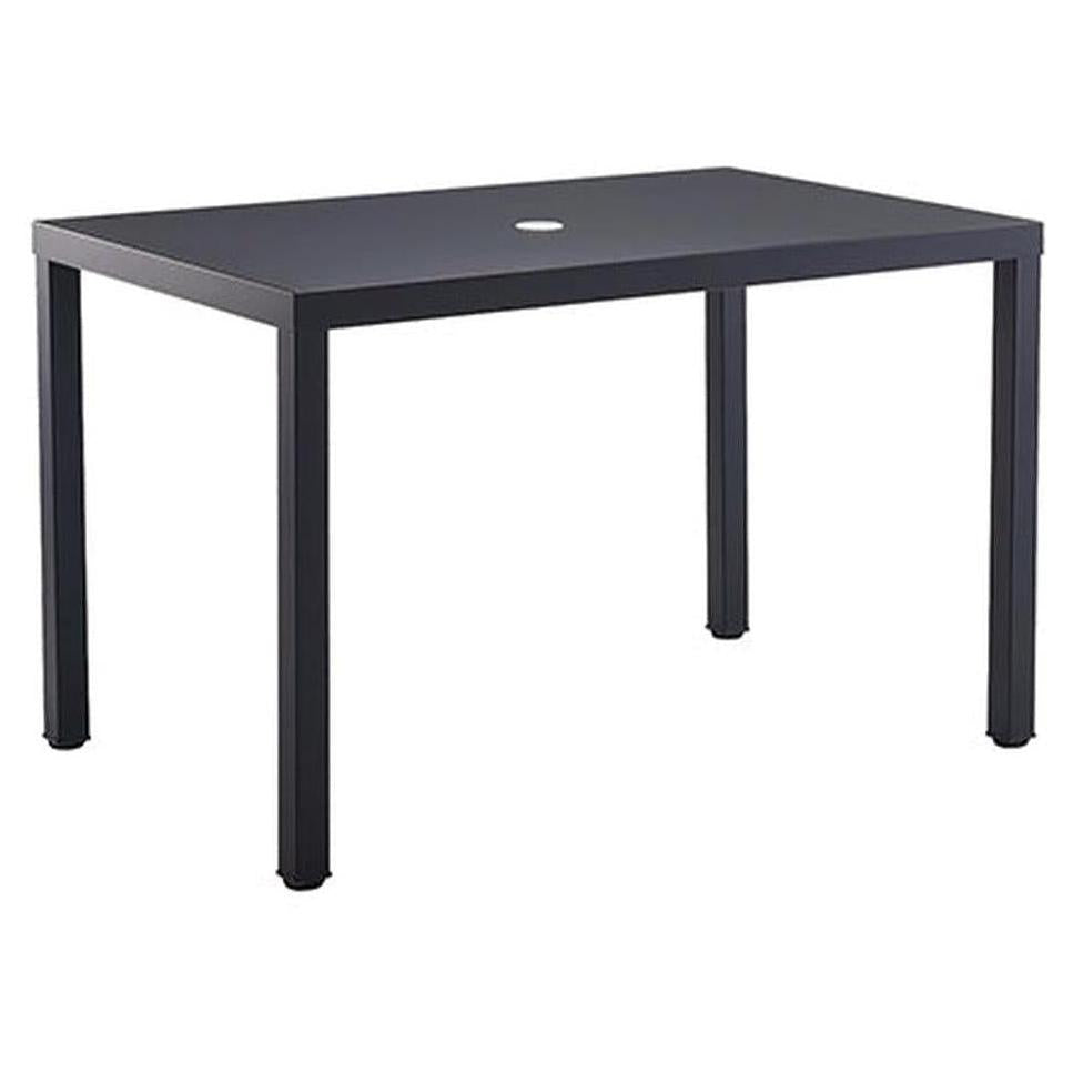 Outdoor black metal table 76 × 122 cm with umbrella hole