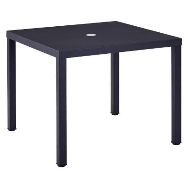 Outdoor black metal table with central parasol hole 50 mm