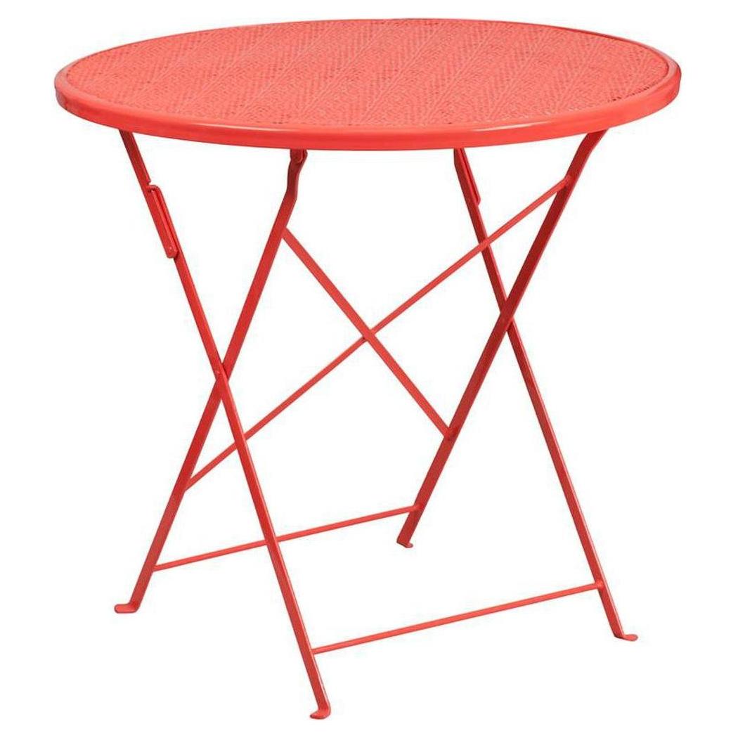 Folding round outdoor steel table 76 cm - dining height