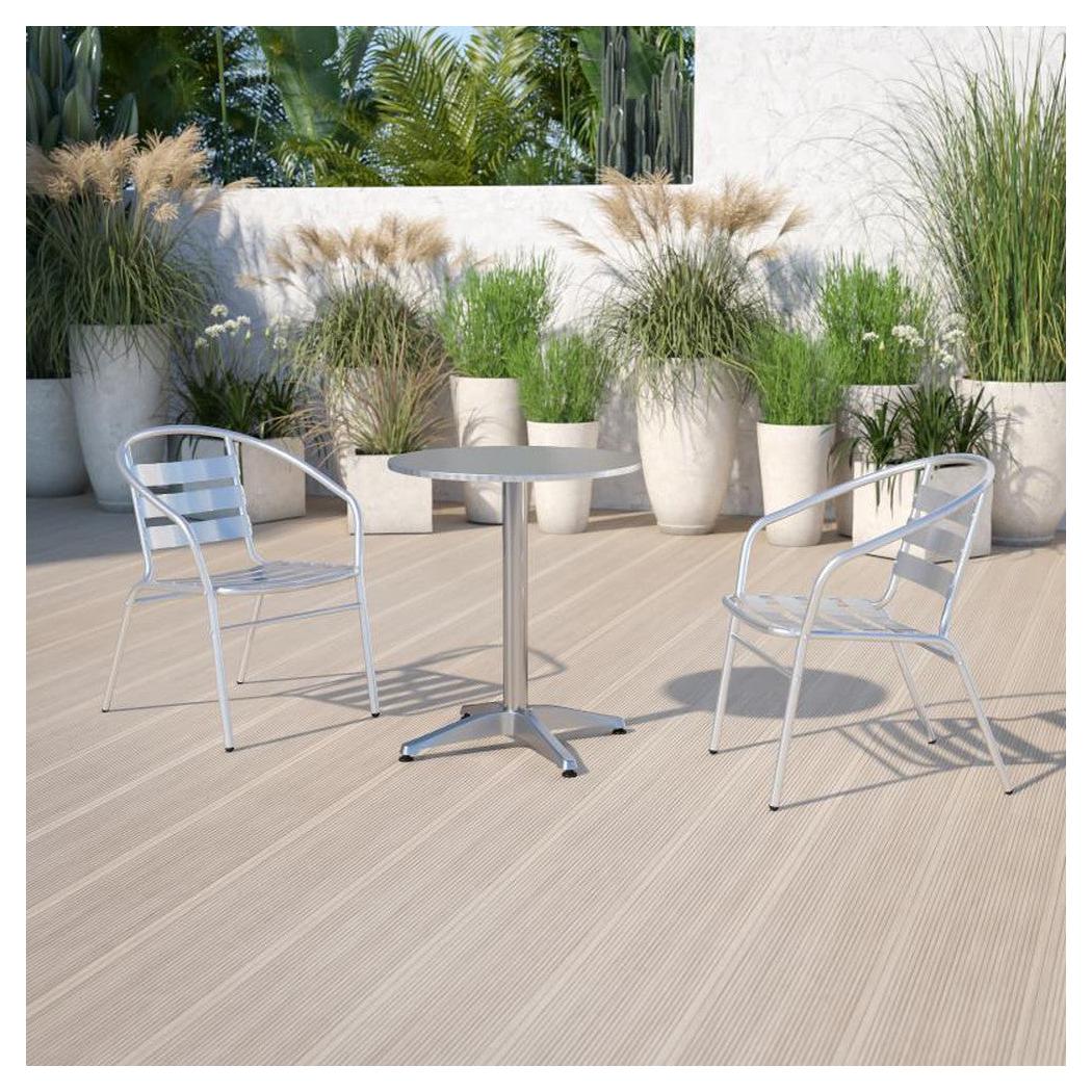 Table extérieure ronde en aluminium – hauteur repas