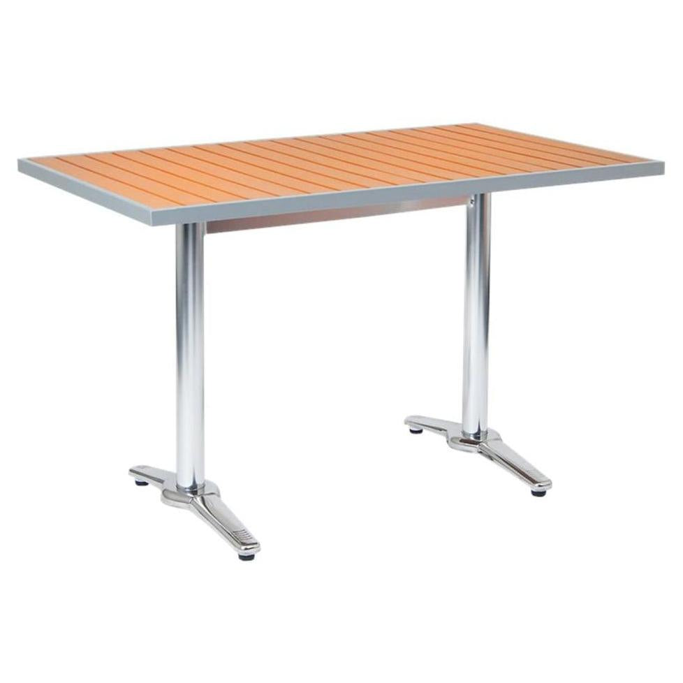 Outdoor aluminum table 76 × 122 cm with teak imitation slatted top