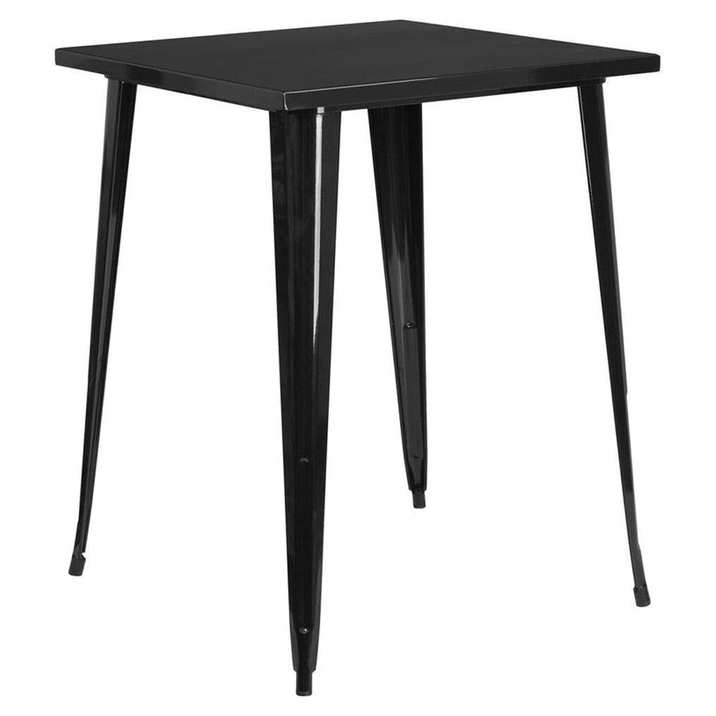 Table extérieure carrée en métal noir 80 cm – hauteur bar – style STEELX