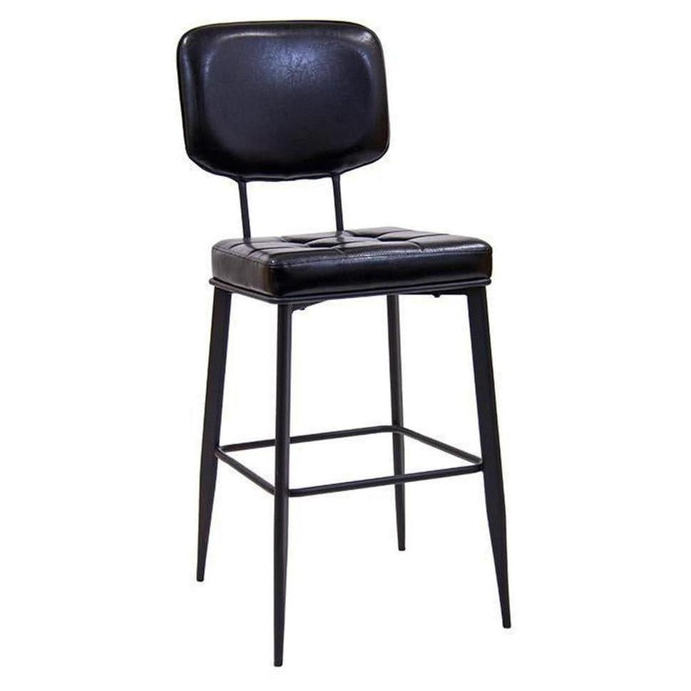 Tabouret de bar intérieur en métal noir avec assise et dossier en vinyle