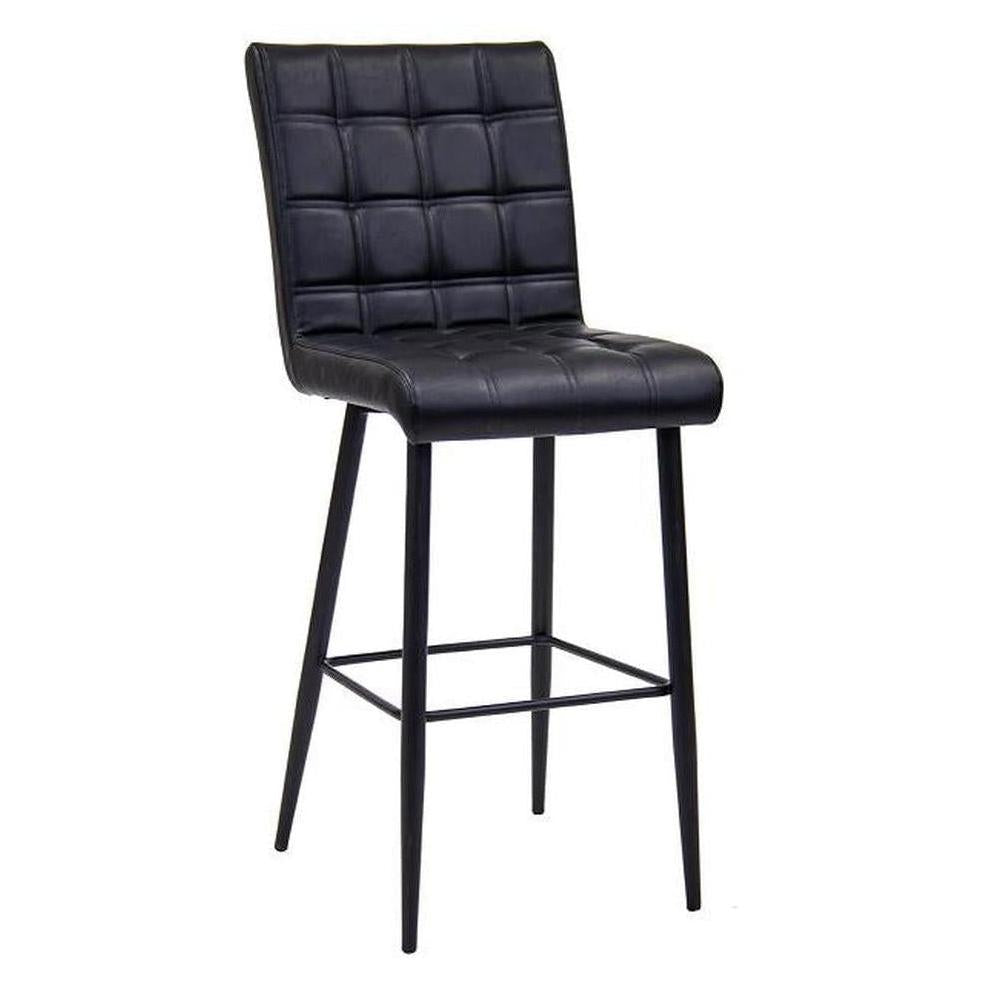 Indoor metal bar stool with black vinyl seat and backrest