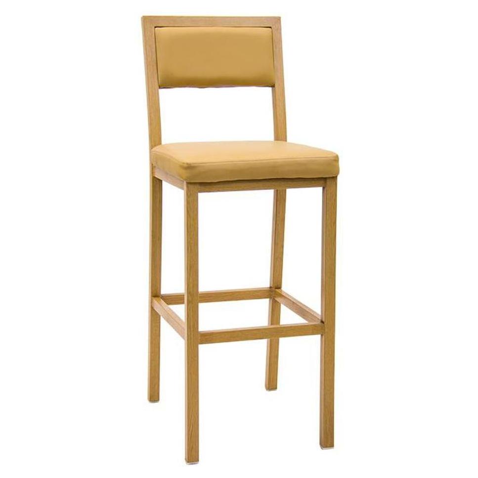 Tabouret de bar intérieur en métal finition naturelle avec assise et dossier en vinyle naturel