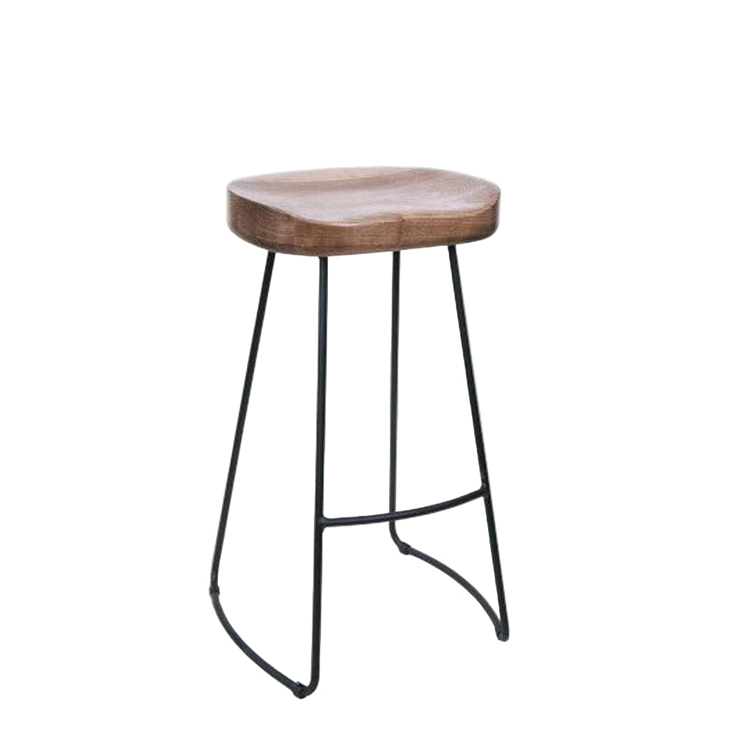 Tabouret de bar avec structure acier noir et assise en frêne carbonisé clair