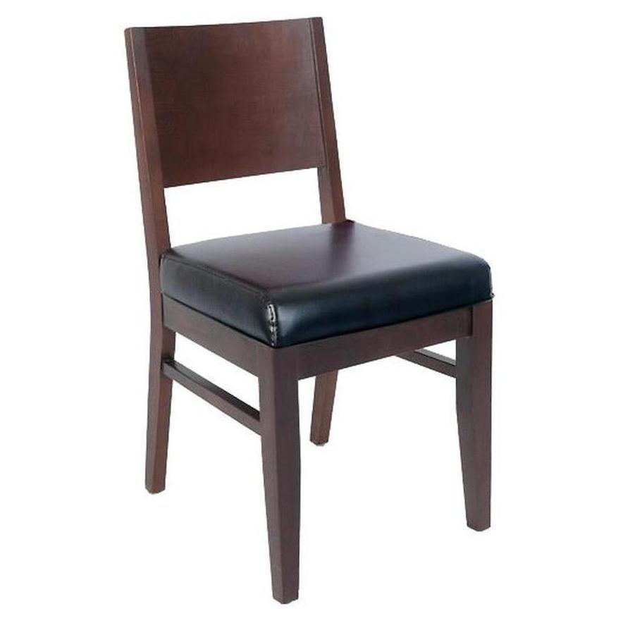 Modern beech wood chair with solid backrest and black vinyl seat walnut finish