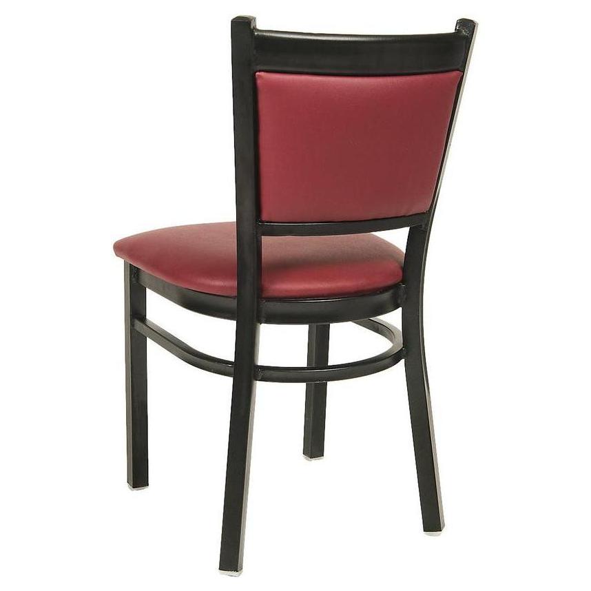 Black metal chair with burgundy vinyl seat and backrest