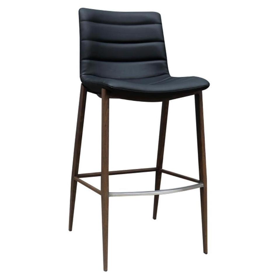 Indoor metal bar stool with black vinyl seat and backrest