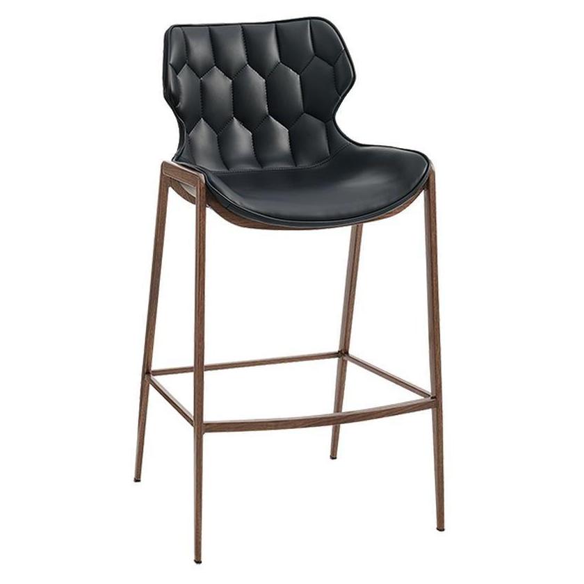 Tabouret de bar en métal effet bois avec assise vinyle noir