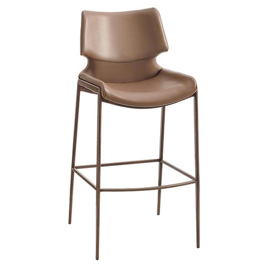 Tabouret de bar en métal effet bois avec assise vinyle brun