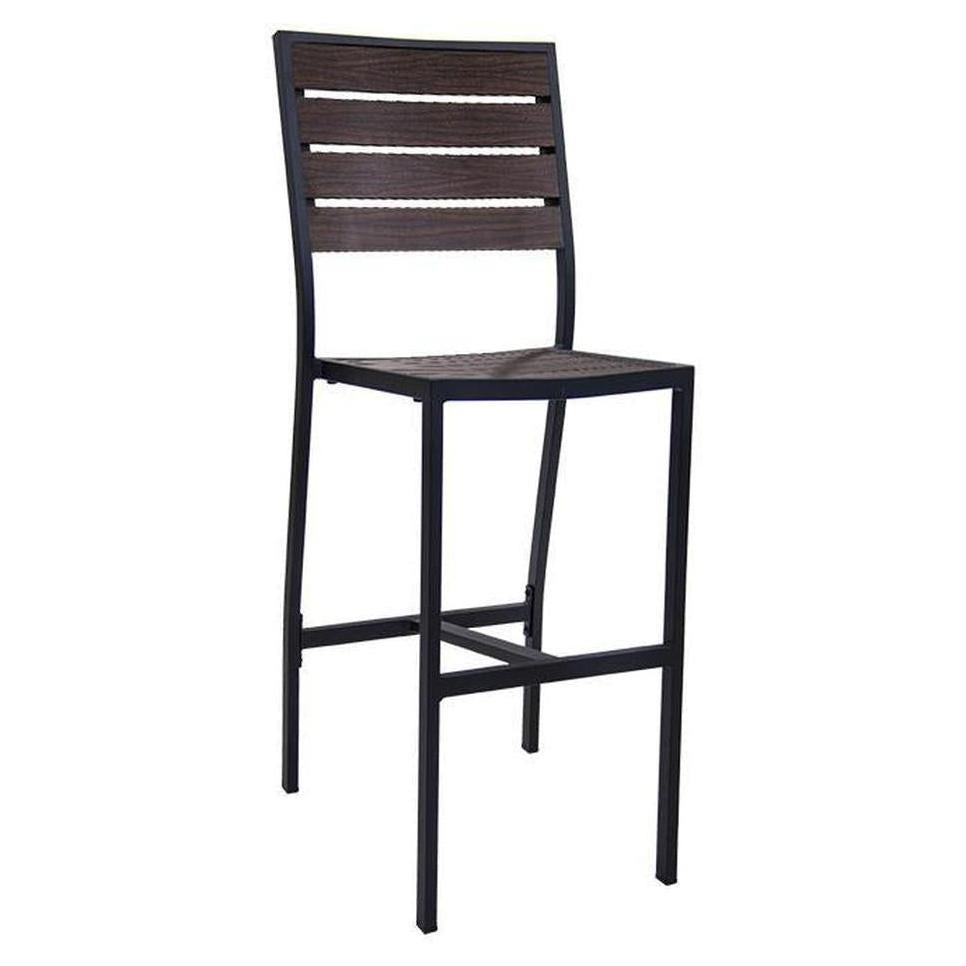 Tabouret de bar extérieur en aluminium avec assise et dossier à lattes aluminium