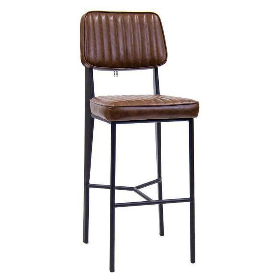 Tabouret de bar intérieur en métal noir avec coussin vinyle marron