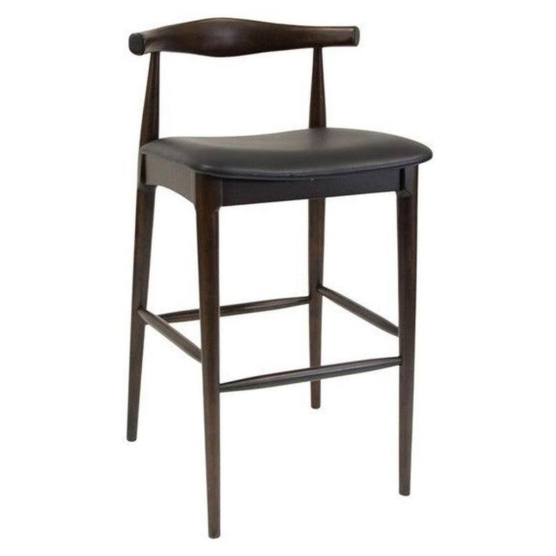 Tabouret de bar en bois finition noyer avec assise vinyle noir