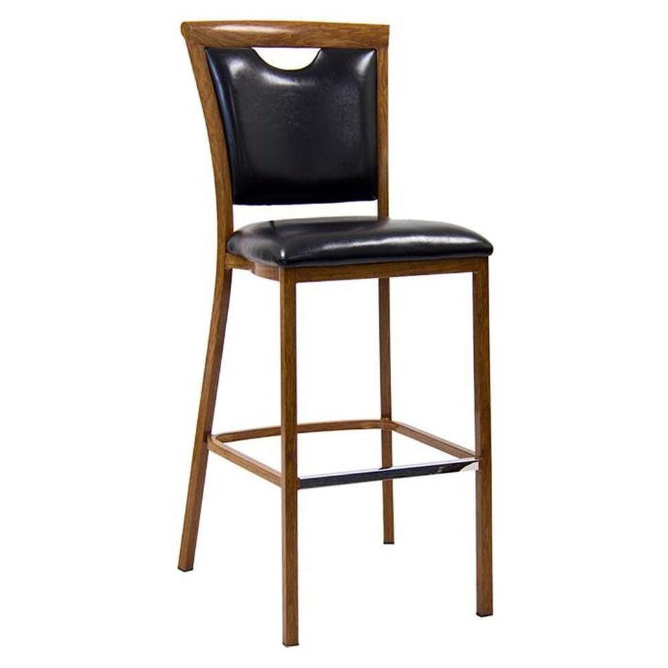 Tabouret de bar intérieur en métal effet bois finition noyer