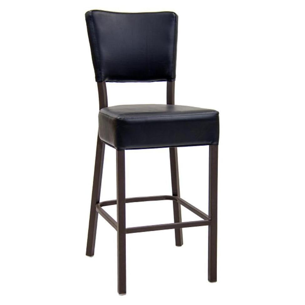 Tabouret de bar en métal brun avec assise et dossier vinyle noir