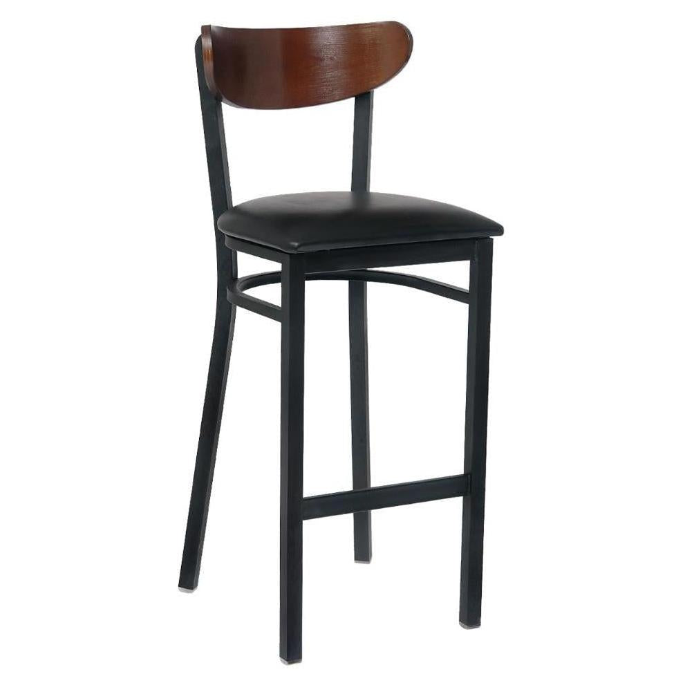 Tabouret de bar en métal noir à dossier fin courbé avec assise vinyle