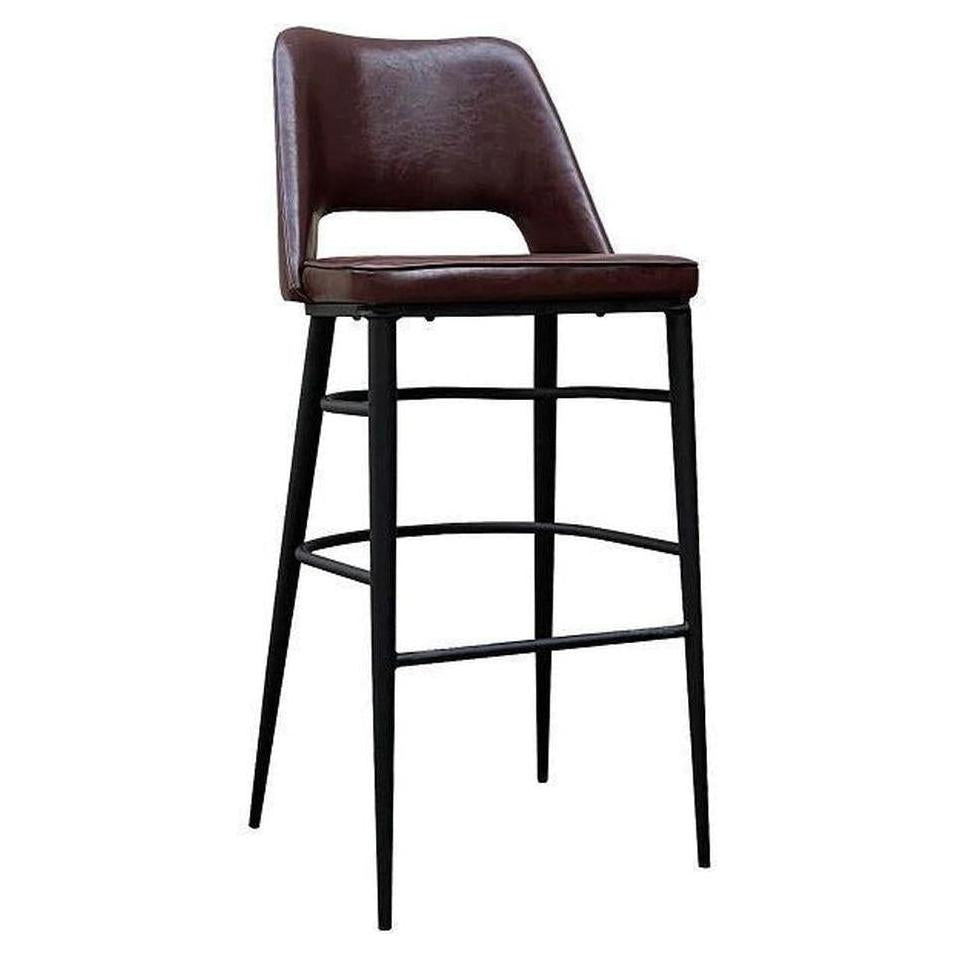 Vintage black steel bar stool with dark brown vinyl seat