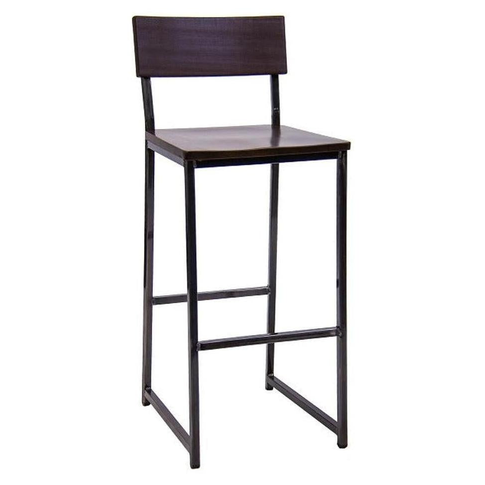 Tabouret de bar en acier avec assise et dossier en bois rubberwood