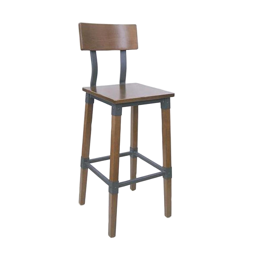 Tabouret de bar en bois clair et métal à assise carrée