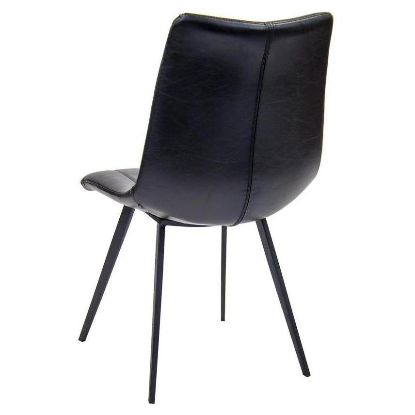 Chaise interior de metal negro con asiento y respaldo de vinilo con costuras verticales