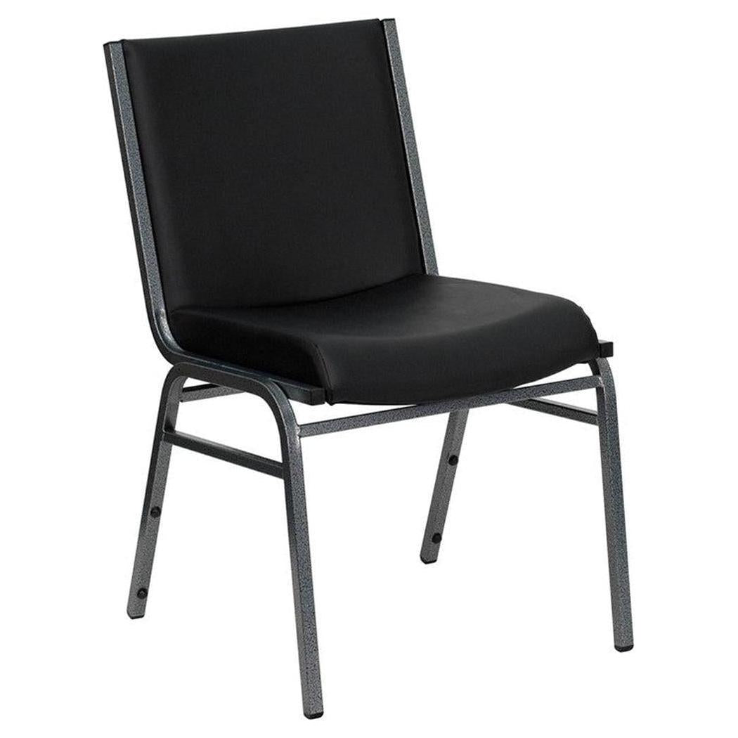 Chaise apilable reforzada, asiento acolchado de vinilo negro de 7,6 cm de grosor, con sistema de ensamblaje