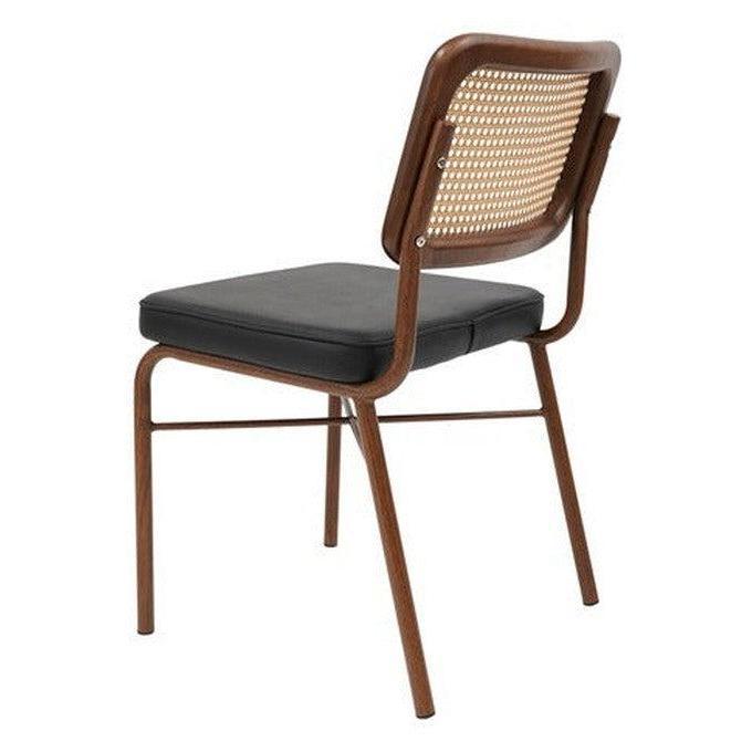 Modern upholstered lounge chair with vinyl seat and synthetic woven rattan backrest