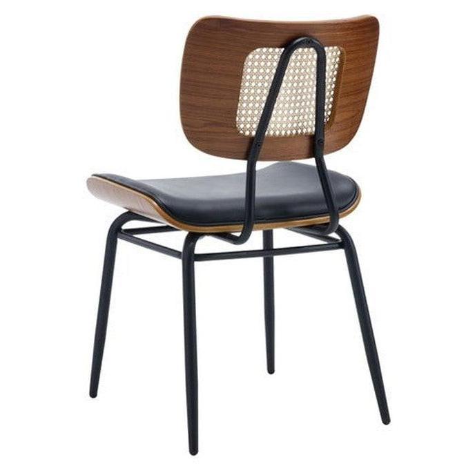 Modern upholstered chair with vinyl seat and synthetic woven rattan backrest