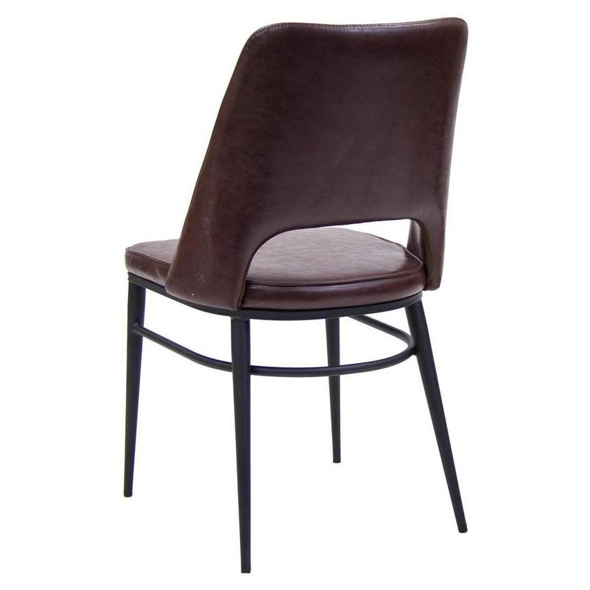 Vintage black steel chaise with dark brown vinyl seat