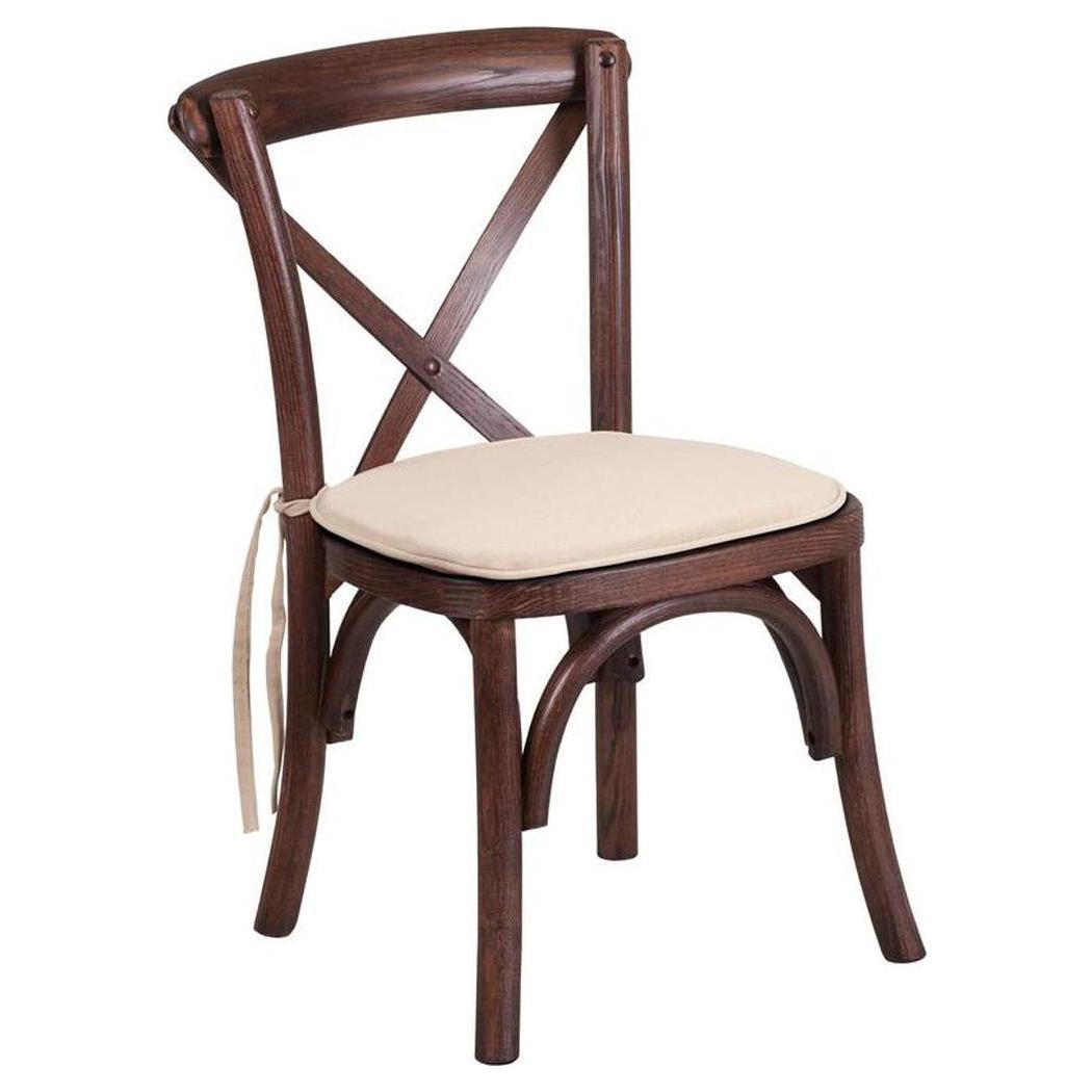 Stackable child's chair TITAN in mahogany wood with crossed backrest and cushion