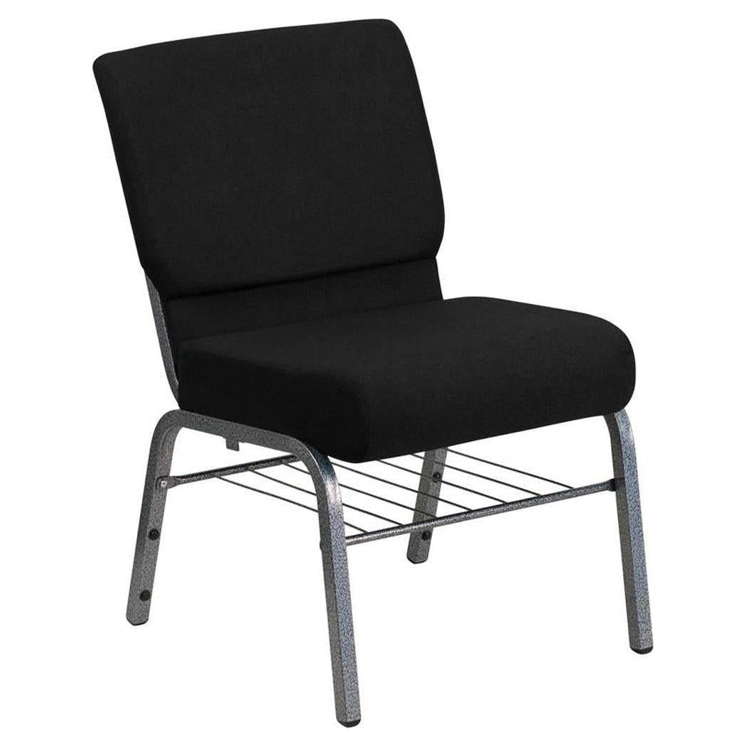 Chaise d’église TITAN largeur 53 cm en tissu avec porte-livres, structure silver vein