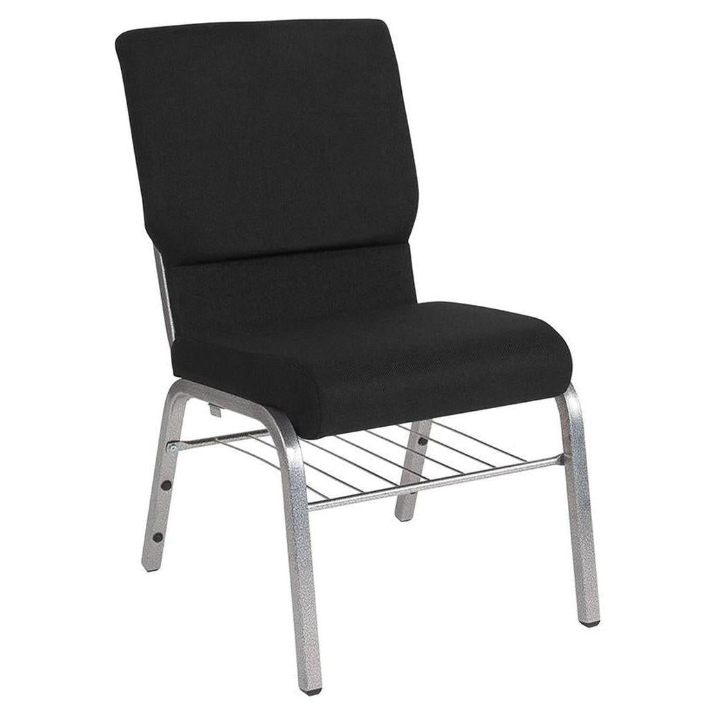 Church Chair TITAN 47 cm width in burgundy or black fabric with book rack, silver vein structure