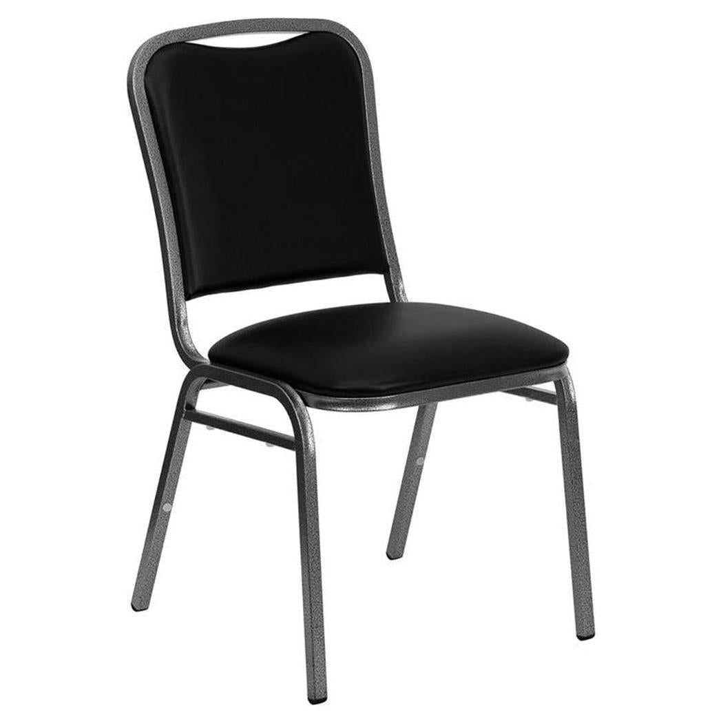 Stackable TITAN banquet chair in black vinyl, silver vein frame