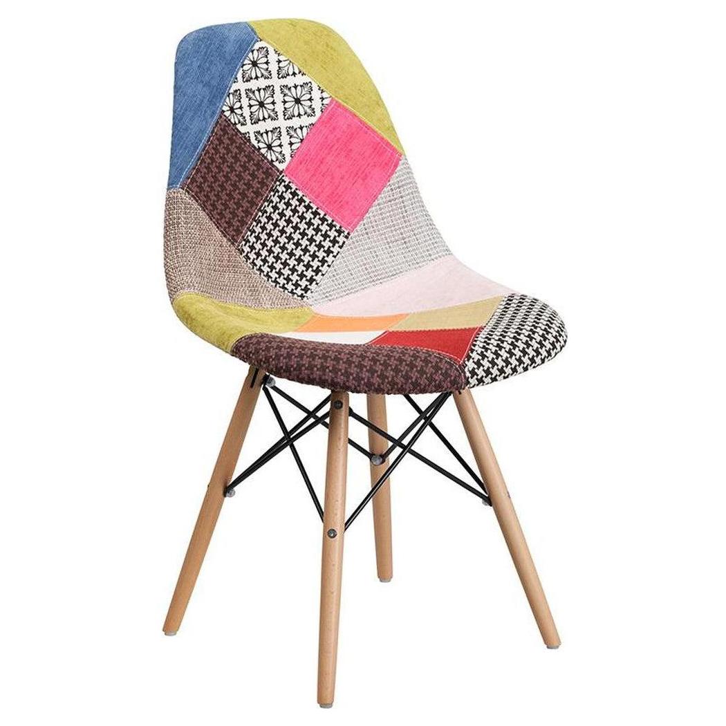 Chaise HSV Milan in patchwork fabric with wooden legs