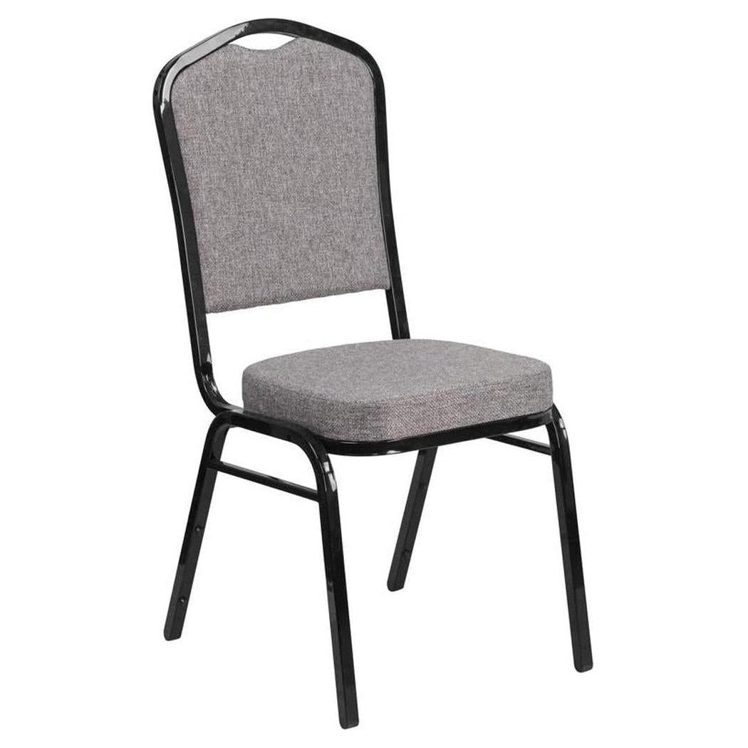 Chaise de banquet empilable TITAN à dossier couronne en tissu gris, structure noire