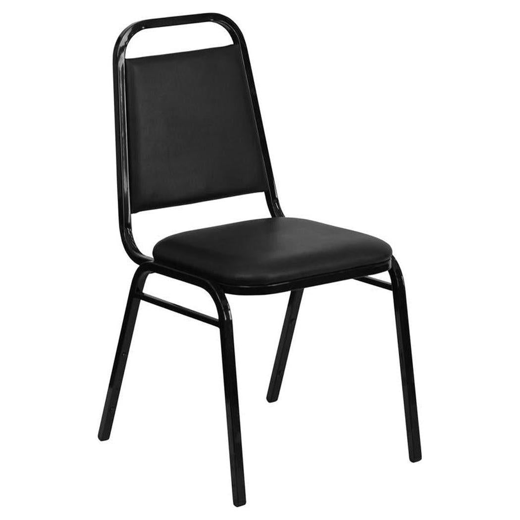 Stackable TITAN banquet chair with trapezoid backrest in black vinyl, black frame
