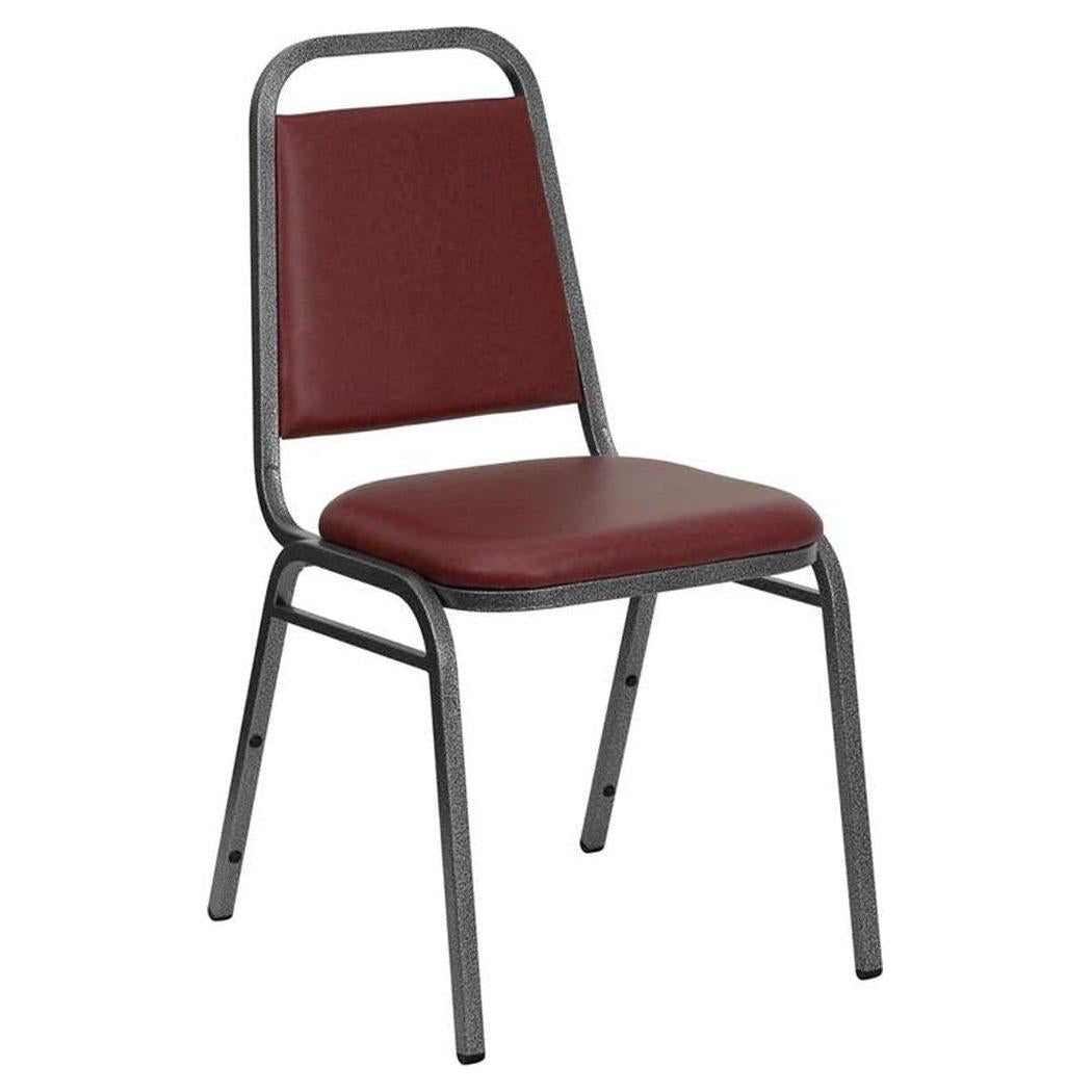 Stackable TITAN banquet chair with trapezoid backrest in burgundy vinyl, silver vein frame