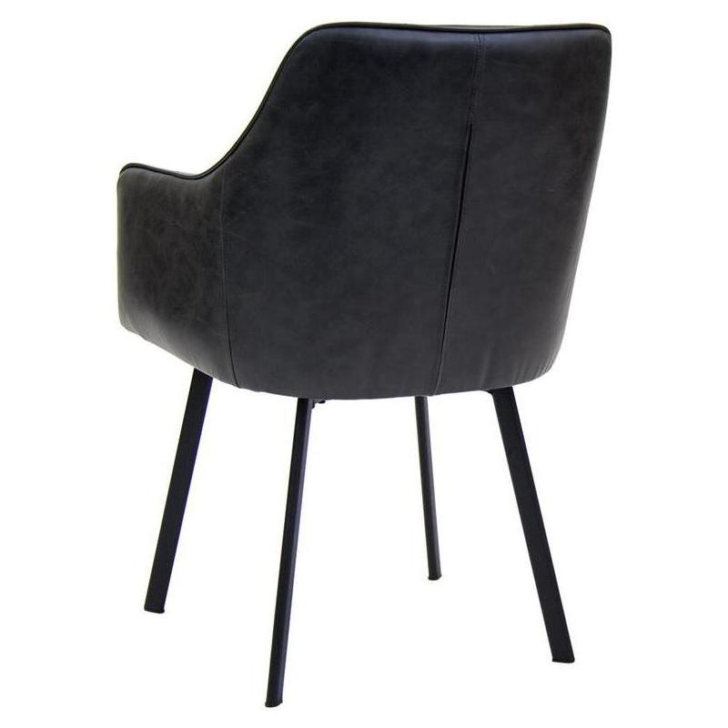 Sillón interior tapizado gris con estructura de metal y asiento/respaldo de vinilo