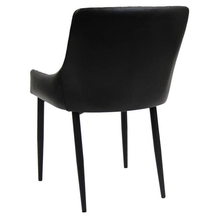 Chaise interior de metal negro con asiento y respaldo acolchado de vinilo