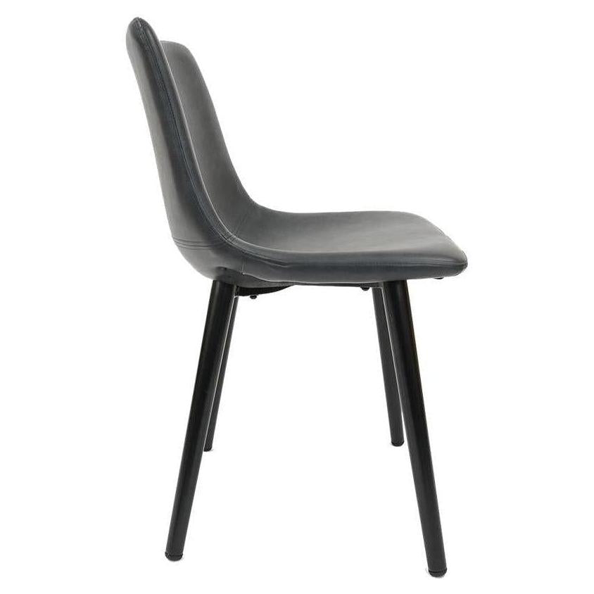 Vintage metal chair with black legs and vinyl seat