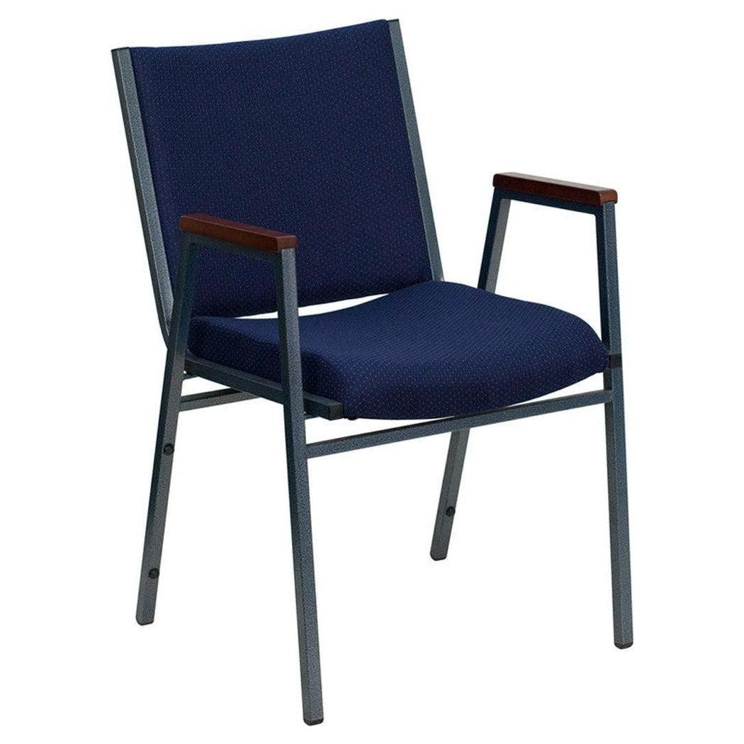 Stackable TITAN armchair in navy blue polka dot fabric with armrests
