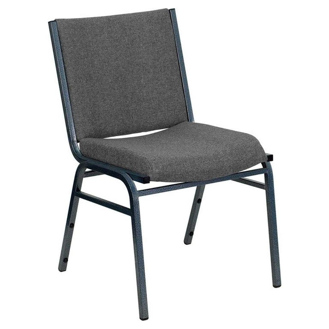 Stackable reinforced gray fabric chair with assembly system