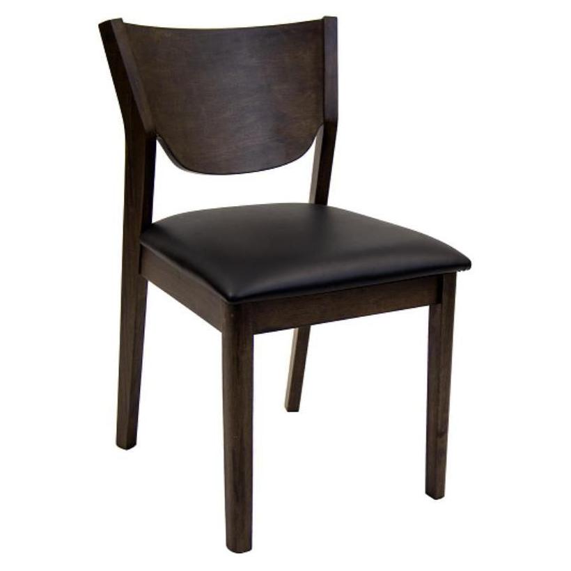 Chaise de madera nogal oscuro con asiento de vinilo negro