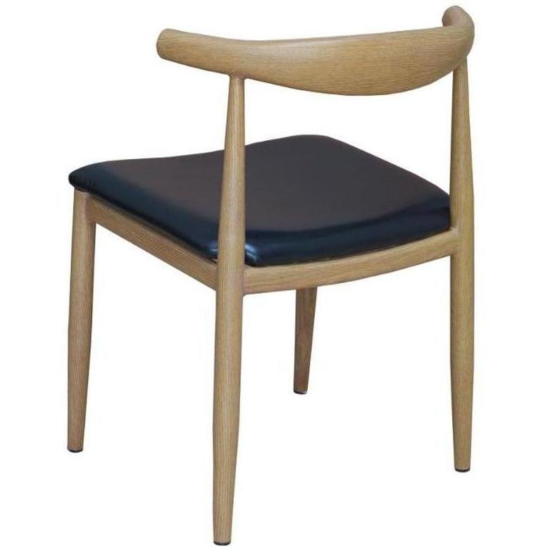 Steel chair with natural wood effect and black vinyl seat