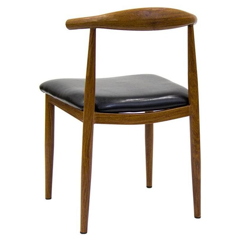 Chaise à dossier coudé en acier effet bois noyer avec assise vinyle noir